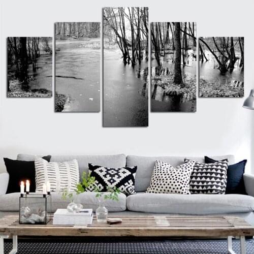 5Pcs Diamond Painting Cross Stitch Diy Full Square Mosaic Multi-Pictures Embroidery Black White Winter Forest LandscapeZP-4121
