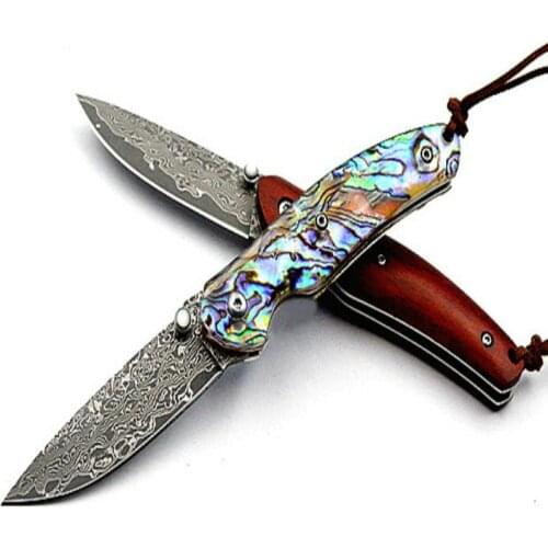 6.5" 60-61HRC Knives Damascus Pattern Camp Hunt Pocket Knife Survival EDC Tools Tactical Outdoor Folding Knife