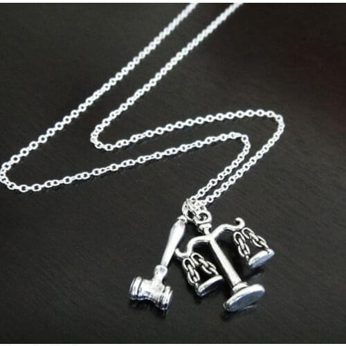 Antique Balance Scale Gavel Mallet Lawyer Judge Law Court JusticeNecklace