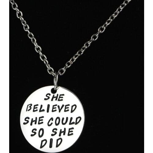 Bespmosp 24PCS/Lot Wholesale New Silver Plated Letter "She Believe She Could So She Did"Pendant Necklace Women Jewelry Charm Hot