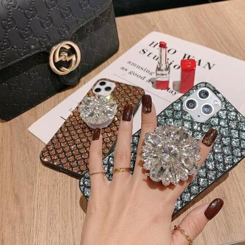 Bling Fish scales fold Bracket diamond phone case for iphone 7 8 plus X XR XS 11 Pro Max cover for samsung S8 S9 S10 S20 A51 A71