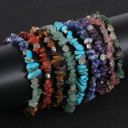 Bohemia Natural Stone Bracelet Unisex Men Women 7 Chakra Colorful Chip Gravel Elastic Bracelets Female 2020 Fashion BOHO Jewelry