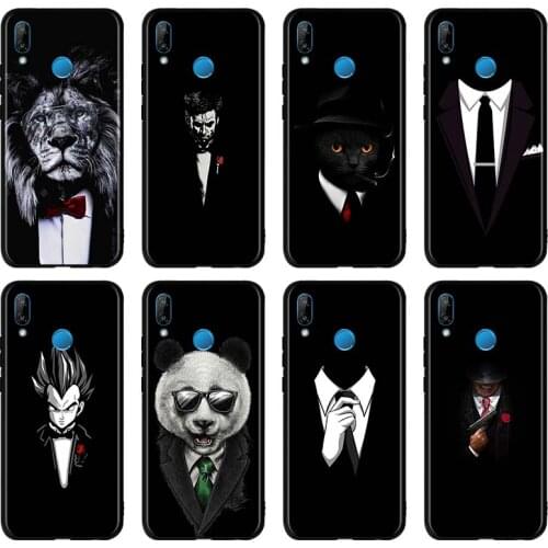 Phone Case for Huawei Y6 Y9 Prime Y5 Y7 2019 Y7a Y6p Y7p Y8p Y6s Y8s Y9s Y9a Soft Black Shell Cover Man Suit Shirt Tie