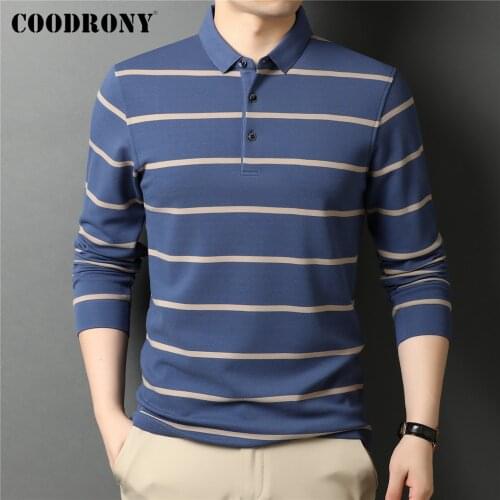 COODRONY Brand Spring Autumn New Arrival High Quality Business Casual Classic Striped Long Sleeve Polo-Shirt Men Clothing C5082