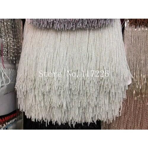 Hot sale off white beaded Fringe Ribbon Trim Fringe Tassel Lace Trim for party dress JRB-10199