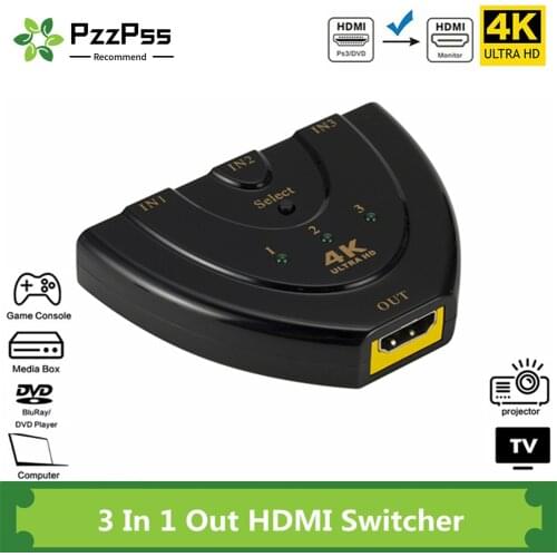 PzzPss HDMI Switcher HDMI Splitter 3 Ports Mini 4K*2K Switch Converter 1080P for DVD HDTV PC Projector 3 in 1 out Port Hub