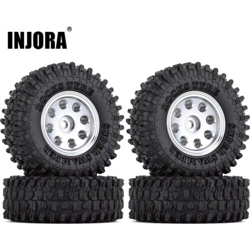 INJORA 4PCS 1.0" CNC Beadlock Micro Crawler Wheel Rims Tires Set for 1/24 RC Crawler Car Axial SCX24 90081 AXI00001 Deadbolt