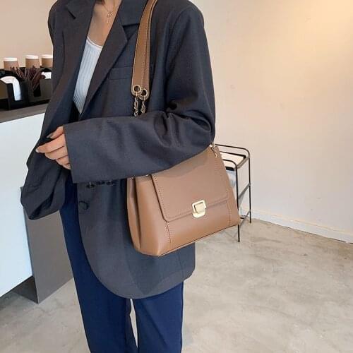 Quality Brown PU Leather Crossbody Bags For Women 2021 Winter Chain Shoulder Bag Luxury Trending Branded Handbags And Purses