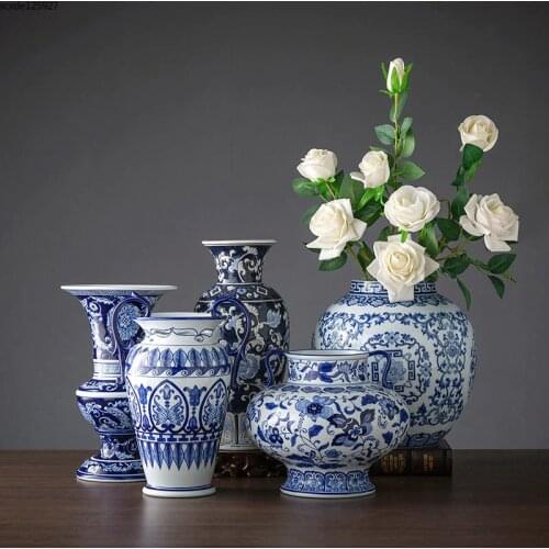 Classical Blue Flower Ceramic Vase Flower Arrangement TV Cabinet Desktop Decoration Porcelain Crafts Hydroponic Vase Home Decor