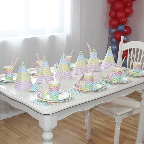 12Pcs Children Party Tableware Set Rai Rainbow Sea Wave Plates Birthday Disposable Dishes Paper Cups Towels Tissues Straws Hats