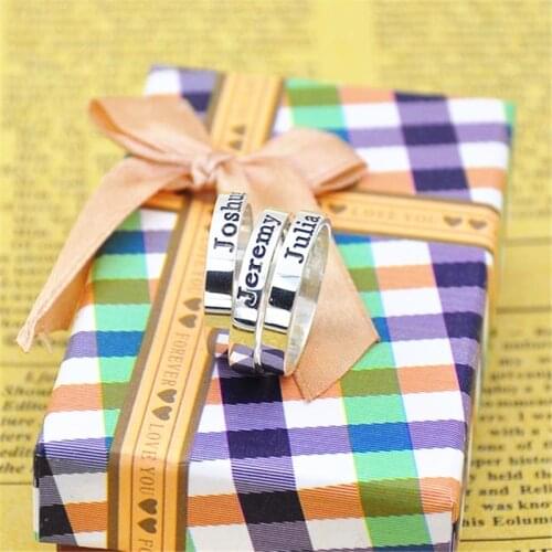 Solid Silver Engraved Name Ring Set Custom Nameplate Stacking Rings Personalzied BFF Jewelry