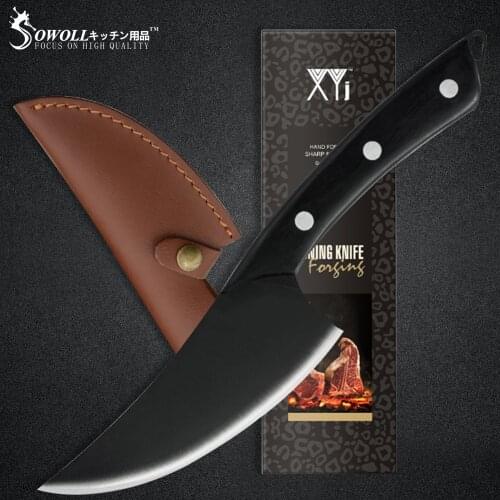 3PCS Serbian Chef Knives Set Leather Cover Sheath 5'' INCH Chinese Slicer Boning Fillet Knife Cooking Accessory Tools Sowoll