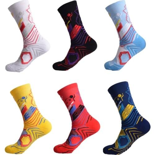 New Sports Socks Thickened Towel Bottom Non-slip Breathable Middle Colorful Outdoor Running Cycling Basketball Man Socks 1 Pair
