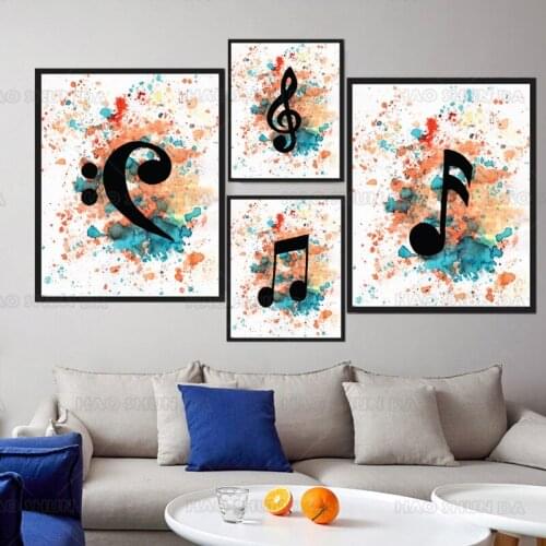 Orange Watercolor Music Art poster Various notes Canvas Poster hd print wall art painting Decorating for music childrens room