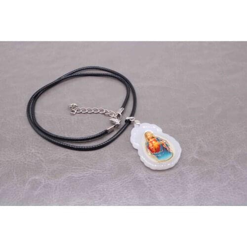 Religion, Compassionate Mercy Jesus Christ Necklace, Mercy Jesus Christ Pendant, Lobster Clasp Leather Necklace