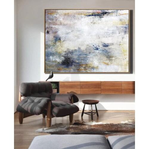 Hand Painted Modern Abstract Art Gray Canvas Oil Painting Abstract Posters Wall Art Picture for Living Room Home Decor Unframed