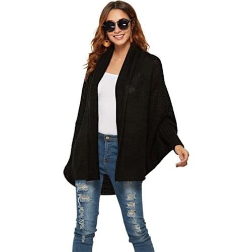 Long Sleeve Elegant Casual One Size Office Streetwear Sweater Women Batwing Autumn/Winter Open Stitch Knitted Sweaters Coat