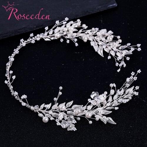 Silver Color Leaf Pearl Bride Headband Handmade Wedding Hair Vine Bridal Hair Accessories Jewelry RE4120