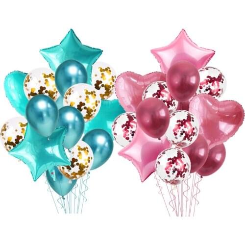 14pcs Metallic Balloons Heart Star Confetti Balloon Happy Birthday Wedding Party Decorations Baby Shower Helium Air Balls Globos
