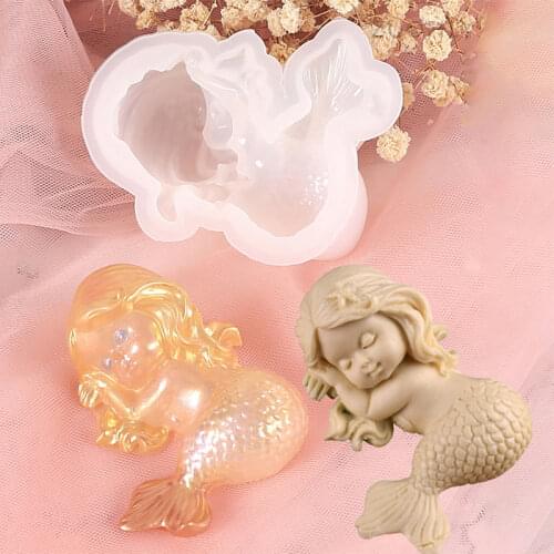 Sleeping Mermaid Silicone Molds Chocolate Fondant Mould Handmade Soap Mold Mermaid Cake Topper DIY Angel Craft Art Candle Mould