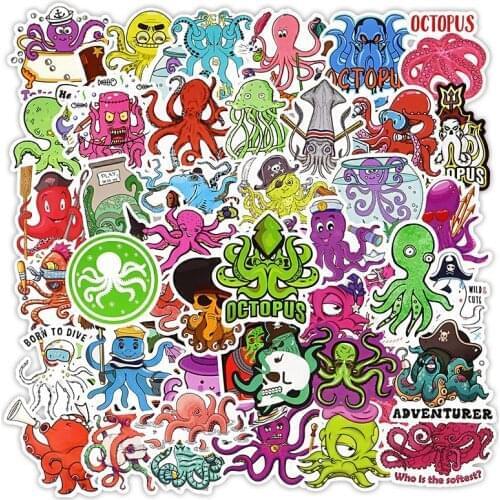 50 PCS Octopus Anime Stickers Toys for Children Ocean Animals Sticker to DIY Laptop Phone TV Fridge Bicycle Car Decal Kids Gifts