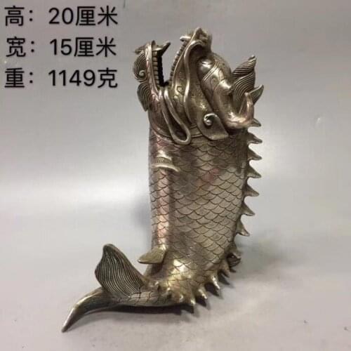 Tibet Buddhism Cupronickel China Dynasty Palace white copper Auspicious stand Dragon Fish Incense Burner Censer