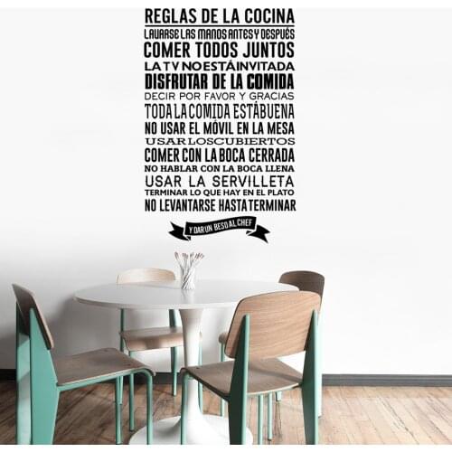 Spanish Rules of the Kitchen Vinyl Wall Sticker Dinning Room Decoration Kitchen Rules Wall Decal Removable Wall Poster AZ224