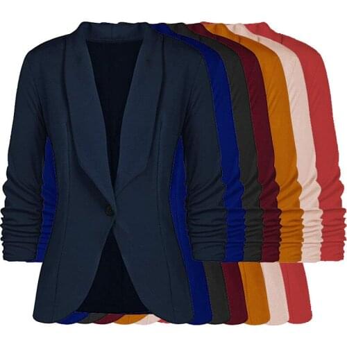 Autumn Women Blazer Single Button Pleated Sleeve Work Office Jacket Female Casual Fashion Outerwear 7 Color Choice Ms Jaqueta