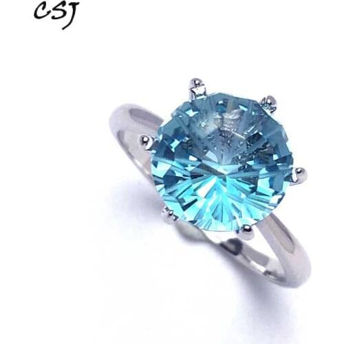 CSJ Created Topaz Ring Sterling 925 Silver Created Crystal Fine Jewelry Women Party Wedding Gift