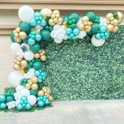 144pcs Green Balloons Garland Arch Kit Chorme Gold Green Latex Globos Happy Birthday Party Wild One Jungle Safari Party Supplie