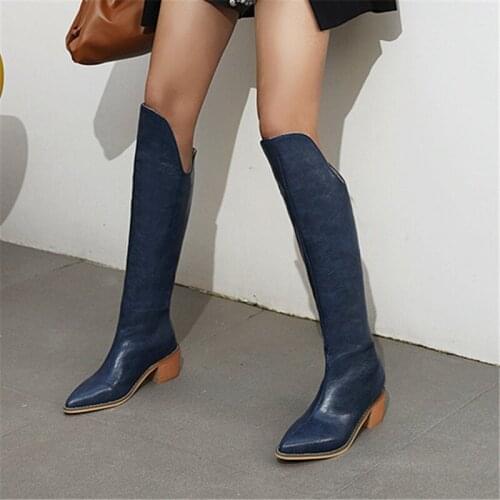 2021 Plus size 34-43 New women boots wedges high heels zipper knee high boots quality winter western boots women boots
