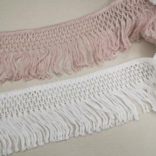 3Meters Beige Pink Lace Trim Sewing Ribbon Tassel Fringe Cotton Ethnic Latin Dress Stage Garment Curtain Bed Decorative DIY 10cm