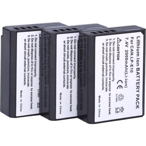 3pcs 2000mAh LP-E10 LP E10 Li-ion Battery batteries AKKU Batteria For Canon 1100D 1200D 1300D Rebel T3 T5 KISS X50 X70 camera