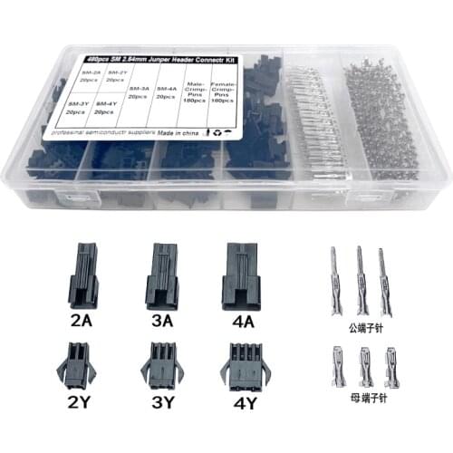 480PCS ST SM wire Connector Plug socket Pitch 2.54MM Female and Male Housing + Terminals JST SM2.54 2Pin/3Pin/4Pin/P kit Box