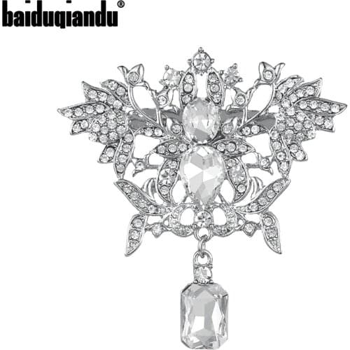 Baiduqiandu Factory Direct Sale High Quality Clear Crystal Rhinestones Wedding Drop Brooches