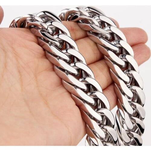 10/12/15/17/19mm Punk Fashion Women Mens 316L Stainless Steel Necklace Curb Cuban Link Chain Chokers Solid Metal 7-40inch Gift