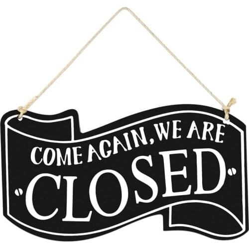 Vosarea Wooden Open and Closed Two Sided Sign with Rope for Hanging Vintage Business Sign (Black)