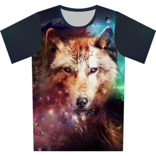 Children 4-20Y Space Galaxy Wolf Bear Colorful Pattern T-shirt 2019 Summer Boys Girls 3D T shirt Kids Fashion Round Neck Tshirts