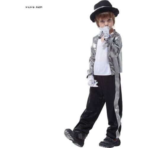 Silver Cool Boys Mike Jackson Cosplay Kids Children Halloween singer Suit Costumes Carnival Purim Parade Stage play Party Dress