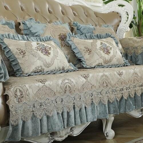 Euorpean Antique Chenille Jacquard Lace Luxury Sofa Cover 1/2/3 Seater Furniture Slipcovers Couch Protector Towel Anti-Slip