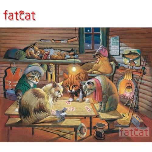 FATCAT 5D DIY Diamond Painting Cat playing poker Full Diamond Embroidery Sale Square Round Drill Mosaic Needlework Art AE1392