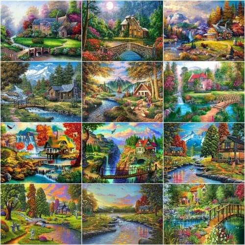 GATYZTORY Painting By Numbers House Night Scenery HandPainted Kits Drawing Canvas DIY Oil Pictures By Numbers Landscape Home Dec