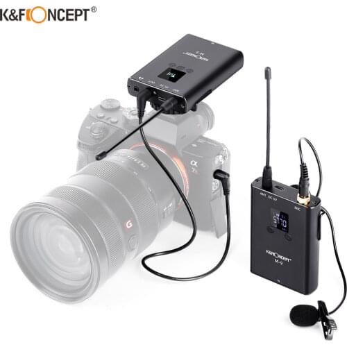 K&F Concept Wireless Lavalier Microphone Lapel Mic System with Rechargeable Transmitter and Receiver Shell Support SLR Cameras