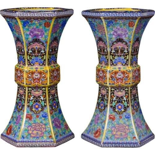 Jingdezhen ceramics enamel flower vase antique Ming and Qing decoration living room decoration crafts