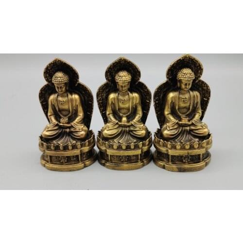 CHINA antique brass fengshui Trikalea Buddhas small Statue Metal crafts family decorations statue