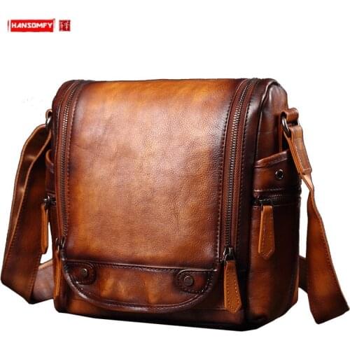 Leather Crossbody Bag Leather Mens Bag Shoulder Bag Fashion Casual Men Diagonal Small Messenger Bags Korean Soft Cotton Zipper