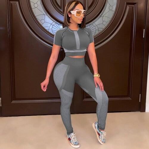 Summer Printed Skinny Tracksuit Women Sportwear Short Sleeve Crop Top and Leggings Pants Set Female Bodycon Womens Jogger Sets