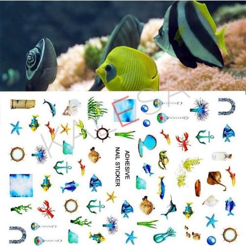 Summer Nails Art Stickers Decorations Ocean Nail Manicure Design Hot Fish Nail Stickers Self Adhesive 3D Nail Accessories