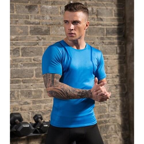 Mens Fitness Printed Short-Sleeved Sports Training Breathable Quick-Drying Clothes Pro High-Elastic Tight-Fitting Male T-Shirt
