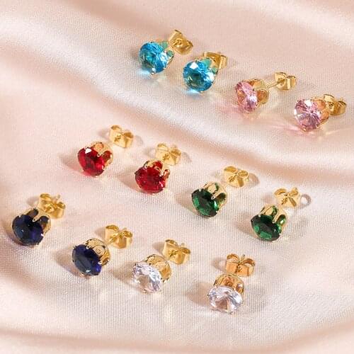 6-piece set of stainless steel earrings Round color zircon earrings women 2021 fashion temperament jewelry